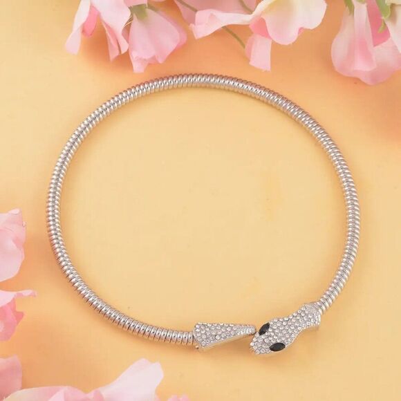 New, Not Worn, Black Glass and White Austrian Snake Link Chain Necklace - Picture 7 of 7